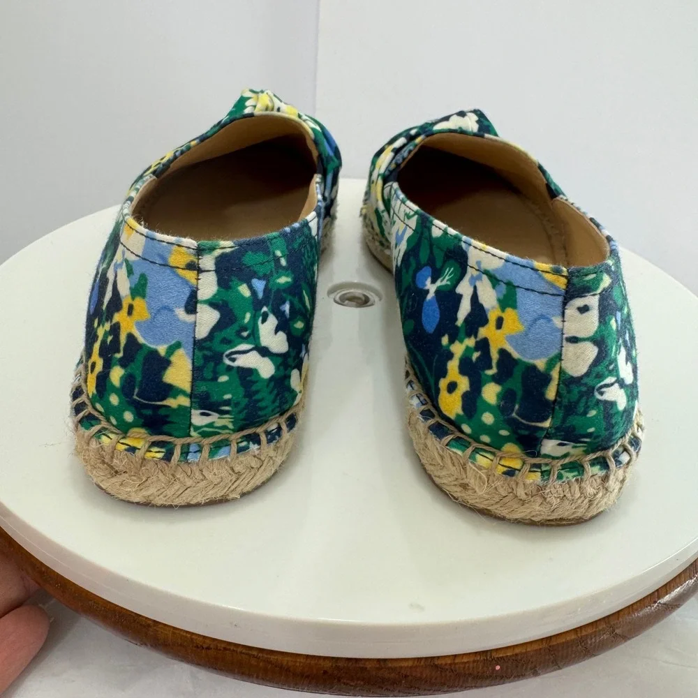 Talbots Womens Floral Canvas Espadrille Loafers Green Blue Yellow Bow 6.5